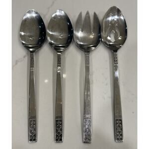 Vtg Set of 4‎ Fleur de Lis Serving Pieces Stainless Flatware Taiwan Customcraft